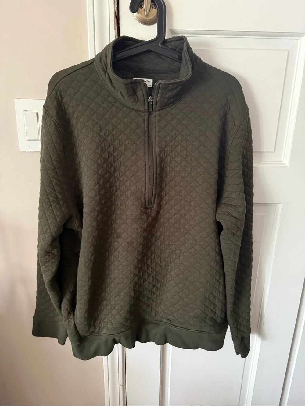 Tommy John Quilted Quarter Zip Pullover XL Olive Green